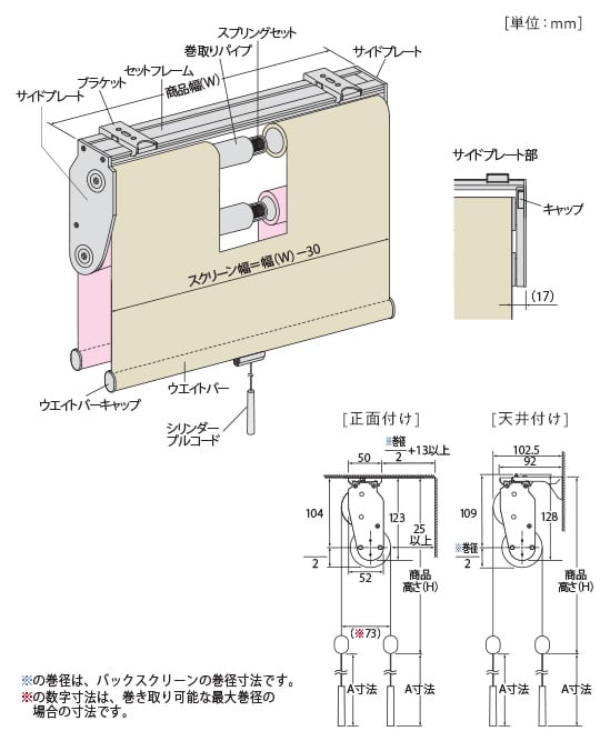 プルコード式（ウォッシャブル生地仕様）の構造と部品