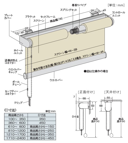 チェーン式（標準仕様 ブラケットビス止め）の構造と部品