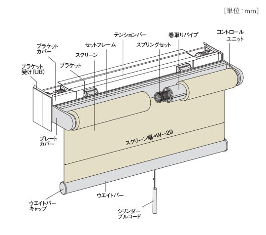 プルコード式（テンションバー付け）の構造と部品