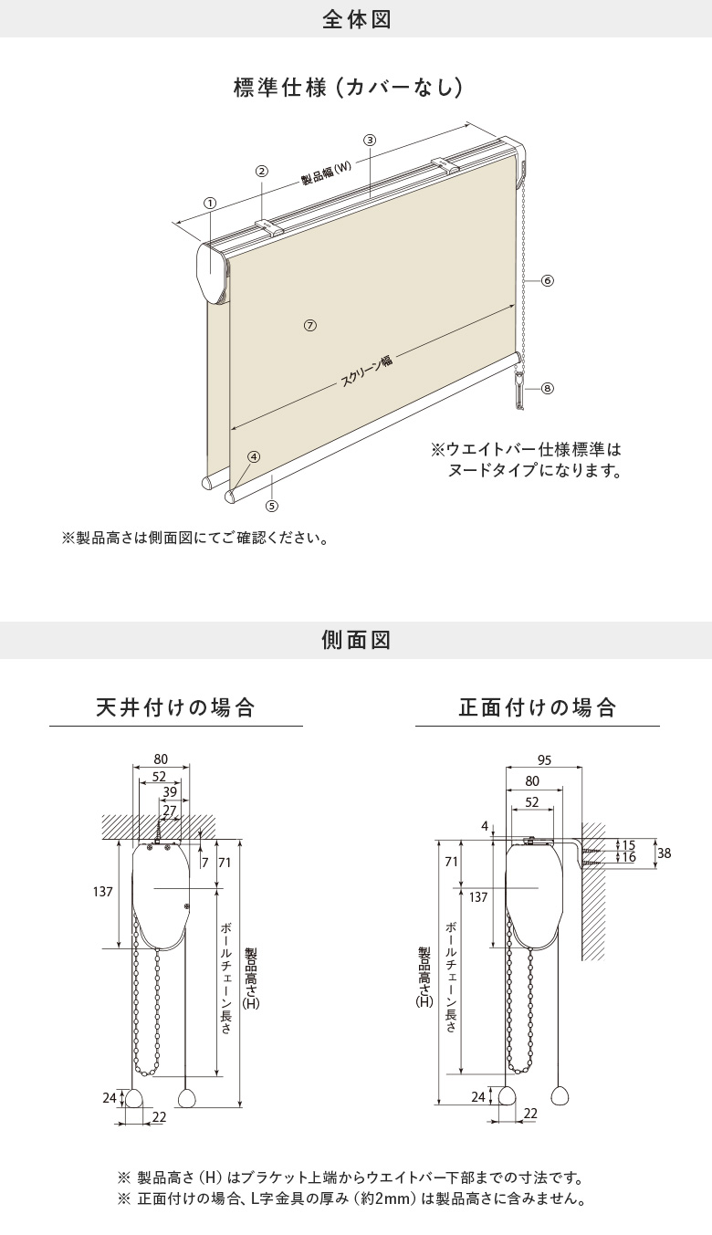 ダブルタイプ ワンチェーンタイプ(カバー無し)の構造