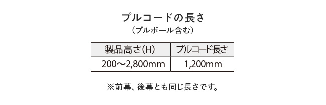 ダブルタイプ プルコードタイプの操作部の長さ