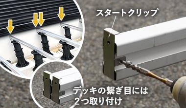 デッキ端部固定部品を取り付ける