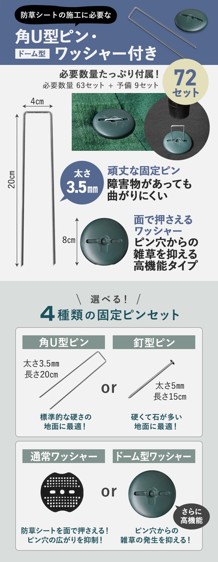 防草シート ピン付き 高機能ワッシャー 10年耐用 1m×10m 不織布 高密度防草シート