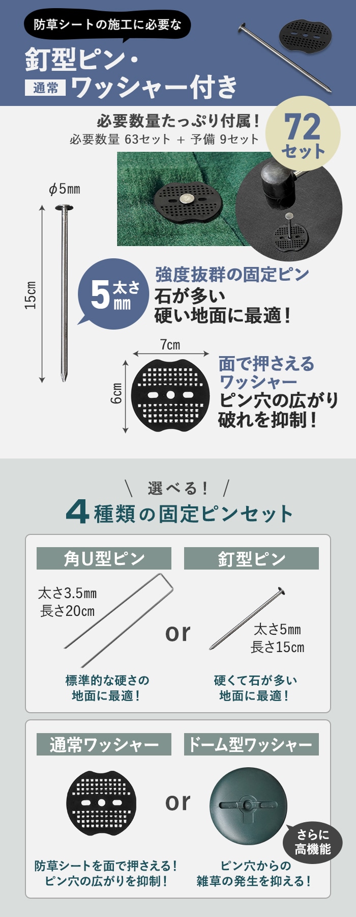 防草シート ピン付き 釘タイプ 10年耐用 1m×10m 不織布 高密度防草シート