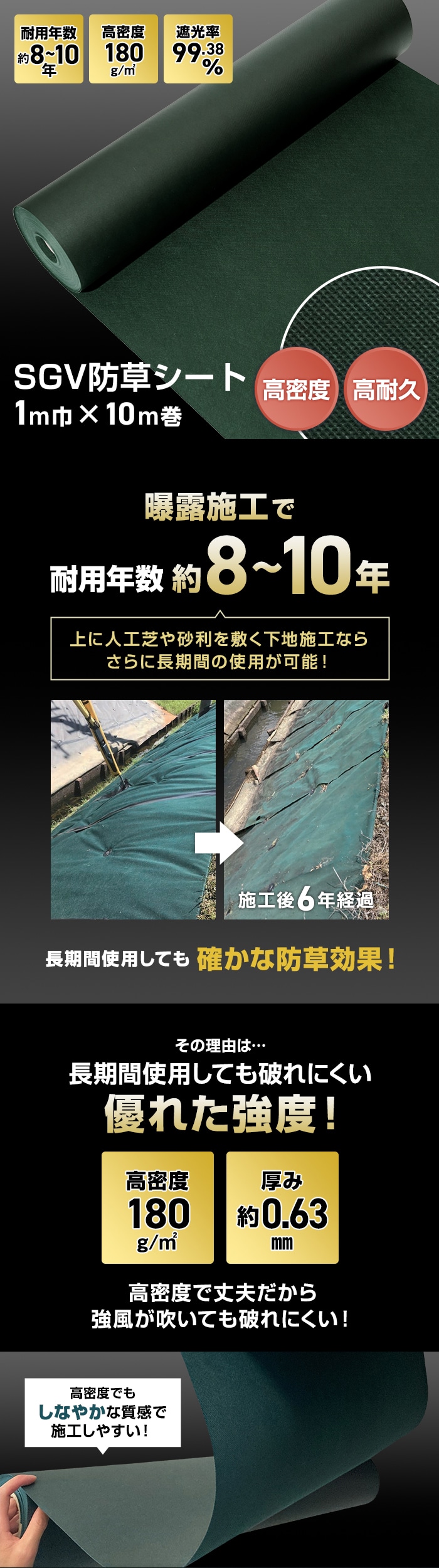 防草シート 約8～10年耐用 1m×10m巻 不織布 SGV防草シート