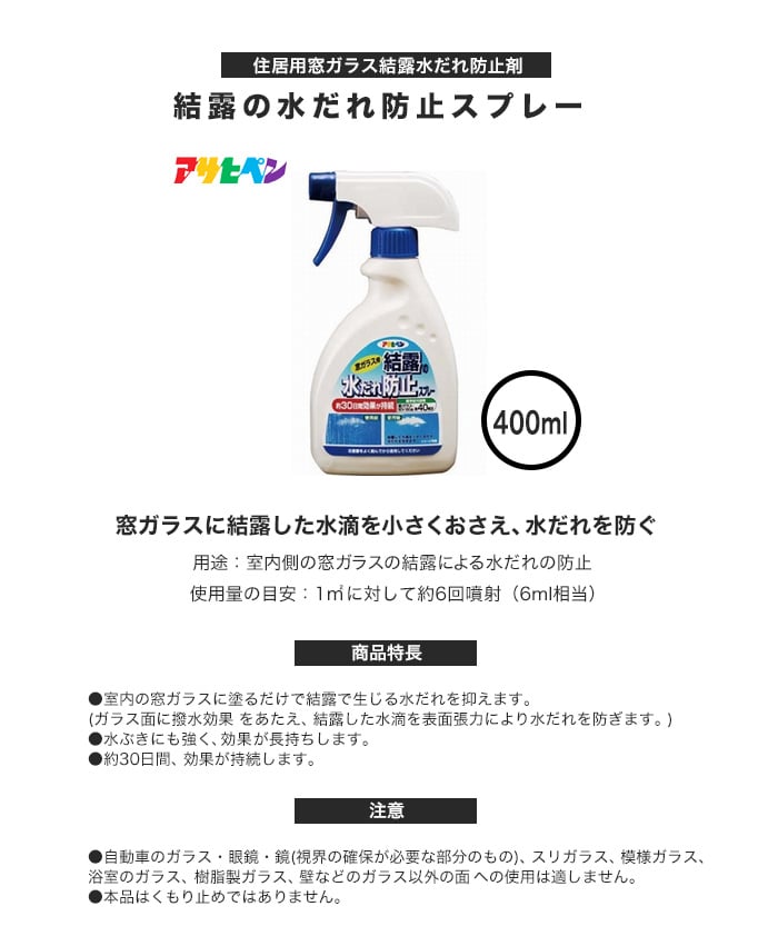 結露の水だれ防止スプレー 400ml Resta