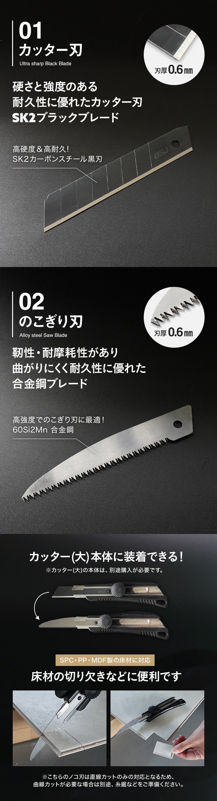 SPARE BLADE カッター替刃2種（カッター刃＆のこぎり刃） SPC・PP・MDF床材用