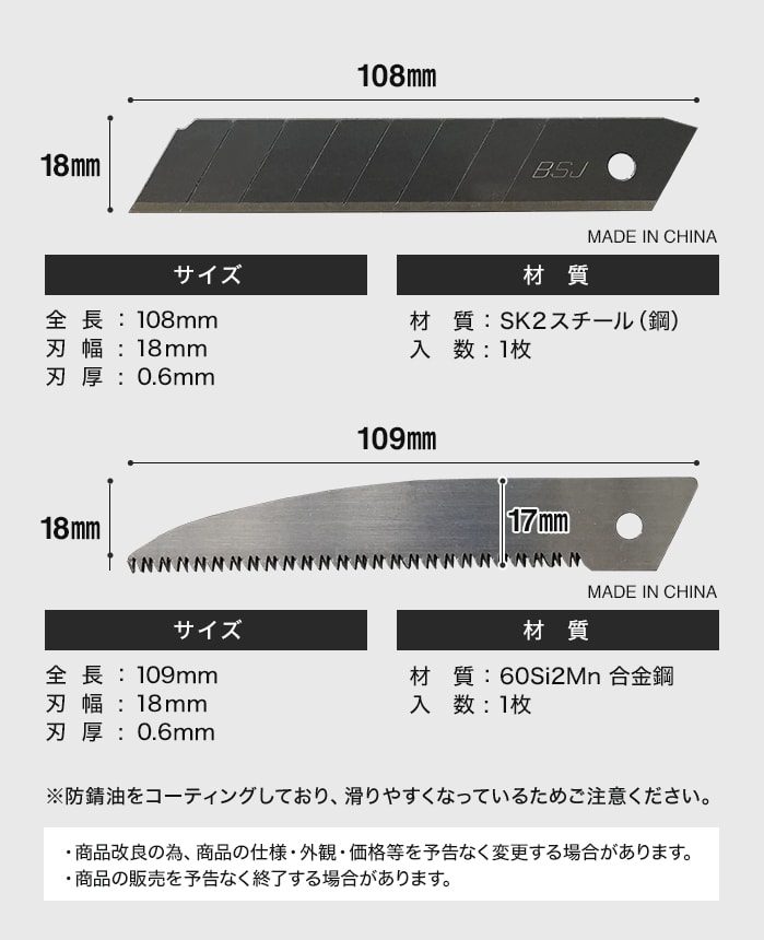 SPARE BLADE カッター替刃2種（カッター刃＆のこぎり刃） SPC・PP・MDF床材用