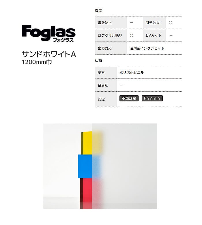 中川ケミカル ガラスフィルム Foglas 1200mm×20m サンドホワイトA