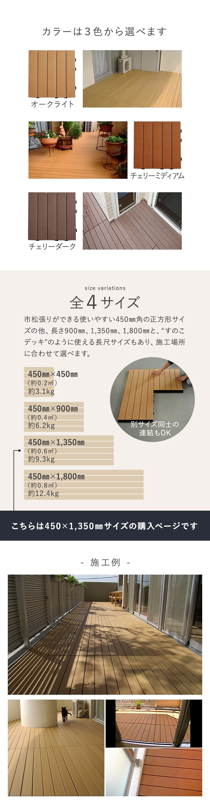 ベランダ ウッドデッキ 人工木 デッキオ90 450mm×1350mm 高さ調整可 バリアフリー対応