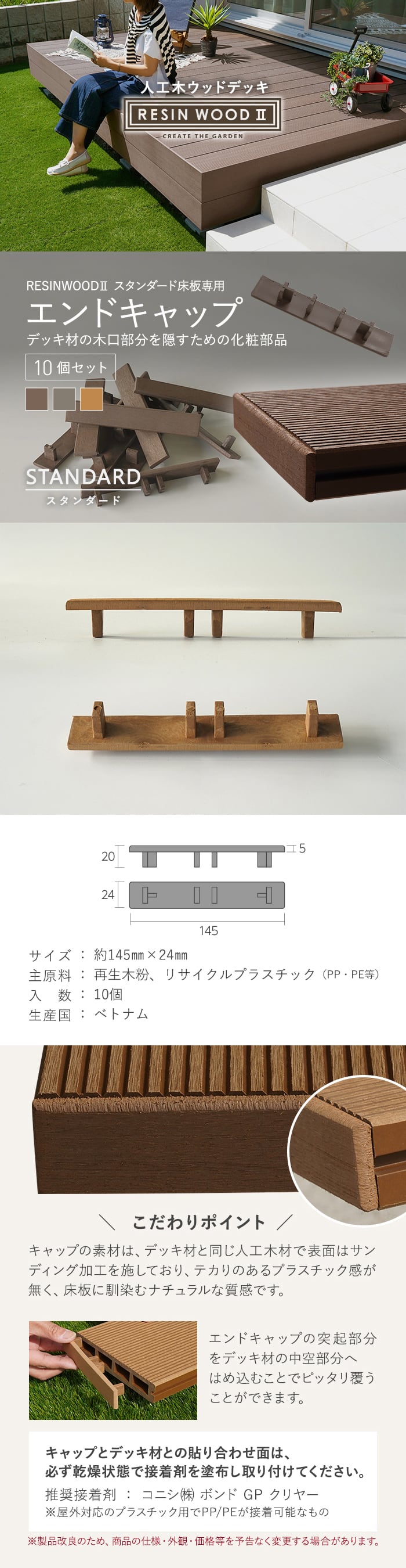 RESINWOOD2 スタンダード 床板専用 エンドキャップ 10個セット