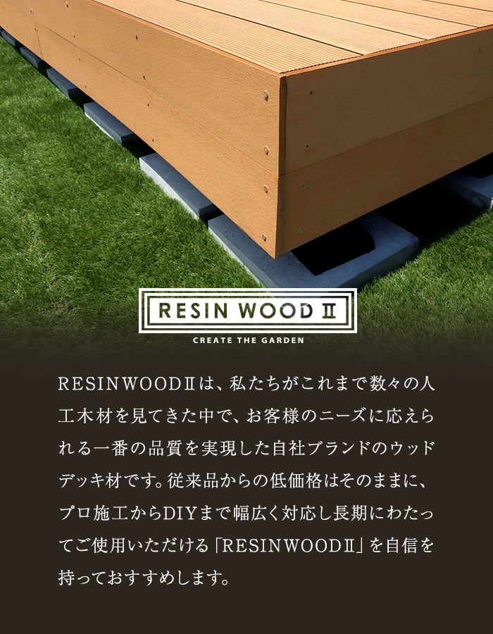 人工木ウッドデッキ RESINWOOD2 スタンダード 床板 （中空仕様） 145×25×1795mm